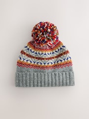 Grey Fairisle Embroidered Pom Beanie (3mths-16yrs) - Image 3 of 5