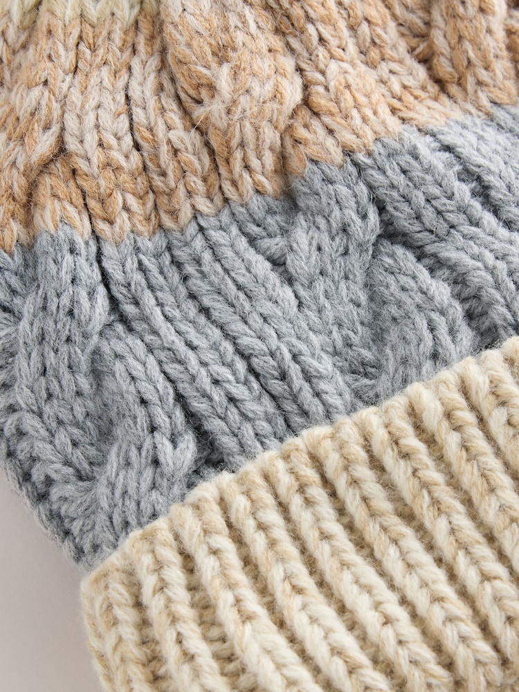 Stone Stripe Knitted Pom Beanie (1-16yrs) - Image 5 of 5 Stone Stripe Knitted Pom Beanie (1-16yrs) - Image 5 of 5