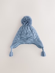 Blue Cable Pom Knitted Trapper Hat (3mths-10yrs) - Image 1 of 3