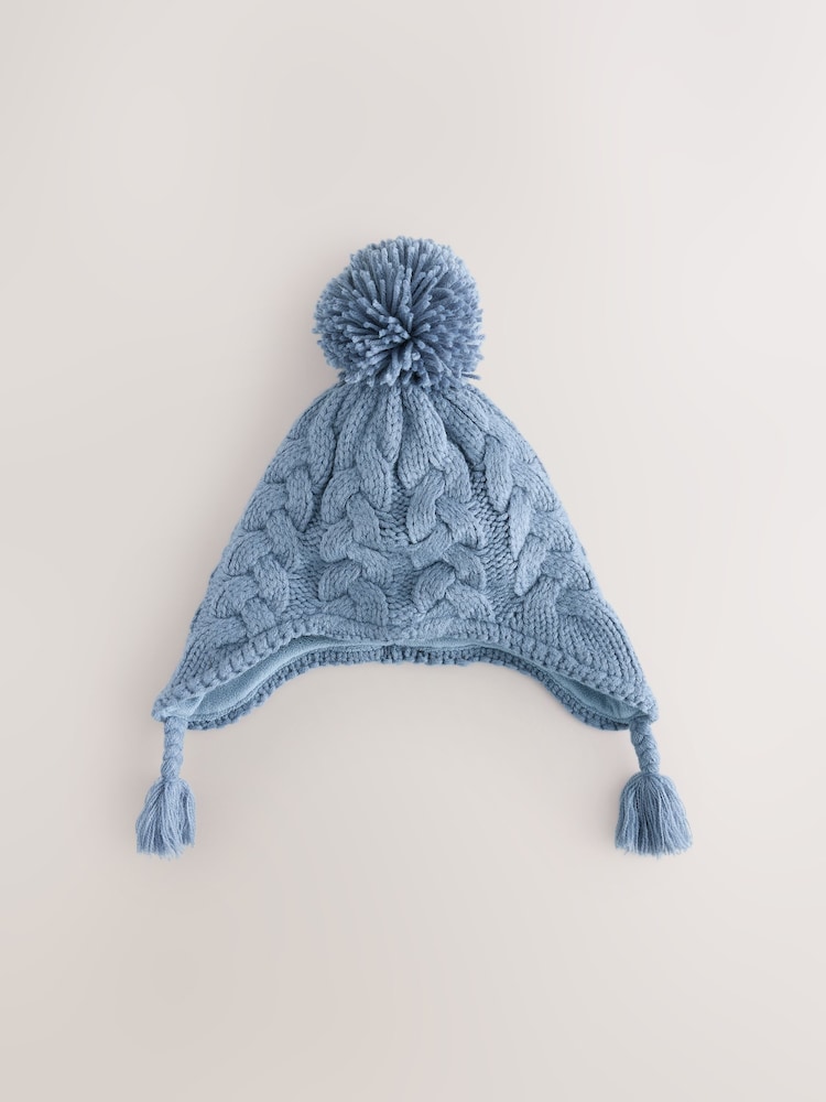 Blue Cable Pom Knitted Trapper Hat (3mths-10yrs) - Image 1 of 3