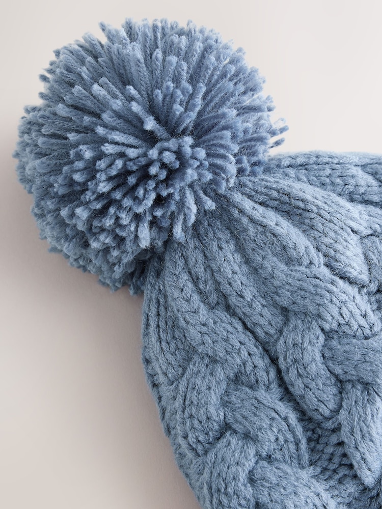 Blue Cable Pom Knitted Trapper Hat (3mths-10yrs) - Image 2 of 3