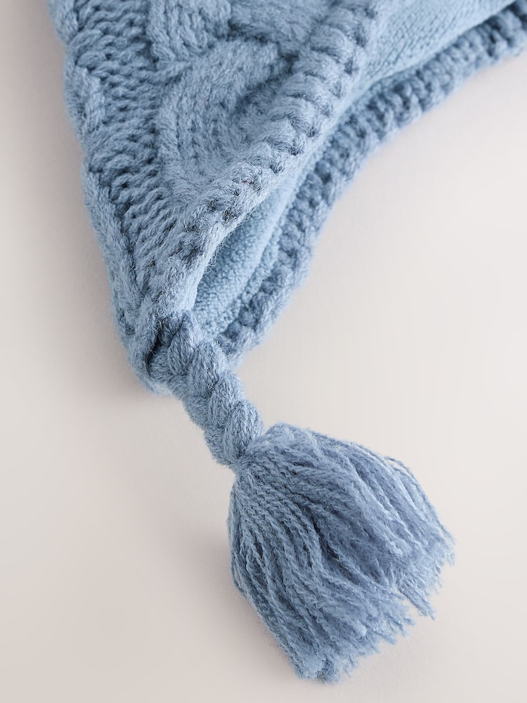 Blue Cable Pom Knitted Trapper Hat (3mths-10yrs) - Image 3 of 3