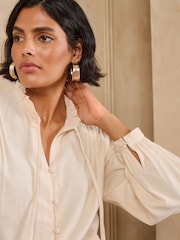 Love & Roses Ecru White Long Sleeve Pintuck Cord Top - Image 2 of 5