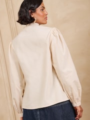 Love & Roses Ecru White Long Sleeve Pintuck Cord Top - Image 5 of 5