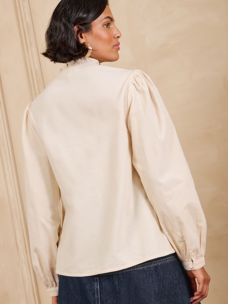 Love & Roses Ecru White Long Sleeve Pintuck Cord Top - Image 5 of 5