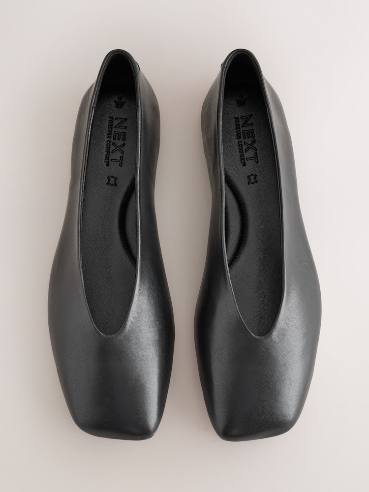 Black Forever Comfort® Leather Angled Toe Ballet Flats - Image 1 of 6