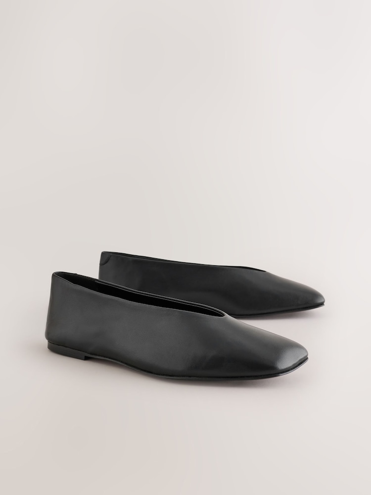 Black Forever Comfort® Leather Angled Toe Ballet Flats - Image 2 of 6