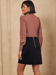 Love & Roses Black Cord Sailor Button Mini Skirt - Image 4 of 5