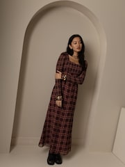 Amy Lynn Purple Noor Smocked Checkered Long Sleeve Column Dress - Image 1 of 11