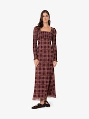Amy Lynn Purple Noor Smocked Checkered Long Sleeve Column Dress - Image 10 of 11