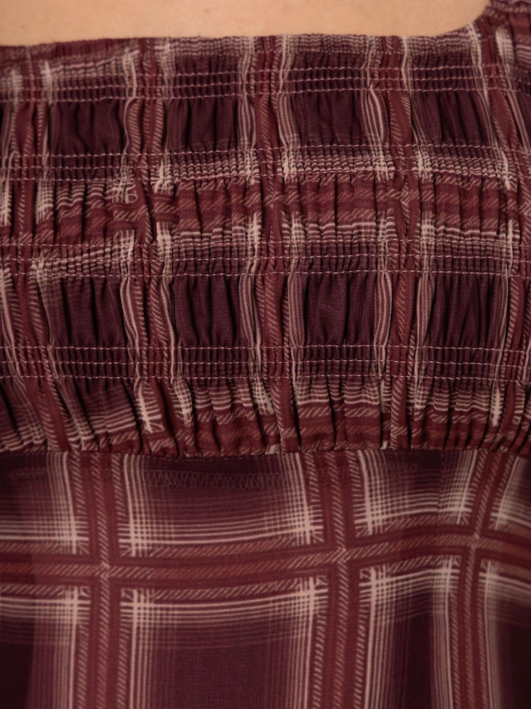 Amy Lynn Purple Noor Smocked Checkered Long Sleeve Column Dress - Image 11 of 11