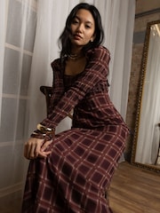 Amy Lynn Purple Noor Smocked Checkered Long Sleeve Column Dress - Image 3 of 11