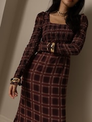 Amy Lynn Purple Noor Smocked Checkered Long Sleeve Column Dress - Image 5 of 11