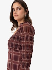 Amy Lynn Purple Noor Smocked Checkered Long Sleeve Column Dress - Image 6 of 11