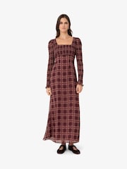 Amy Lynn Purple Noor Smocked Checkered Long Sleeve Column Dress - Image 8 of 11