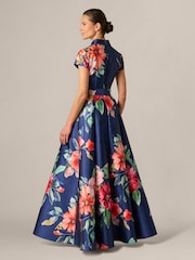 Adrianna Papell Blue Floral Mikado Gown - Image 2 of 6