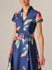 Adrianna Papell Blue Floral Mikado Gown - Image 4 of 6