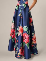Adrianna Papell Blue Floral Mikado Gown - Image 5 of 6