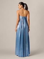 Adrianna Papell Blue Foiled Chiffon Long Dress - Image 2 of 6