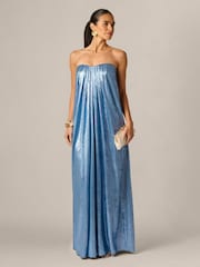 Adrianna Papell Blue Foiled Chiffon Long Dress - Image 3 of 6