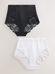 Black/White High Waist Brief Tummy Control Light Shaping Knickers 2 Pack - Image 1 of 5