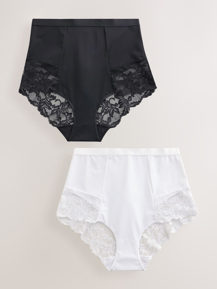 Black/White High Waist Brief Tummy Control Light Shaping Knickers 2 Pack - Image 1 of 5 Black/White High Waist Brief Tummy Control Light Shaping Knickers 2 Pack - Image 1 of 5