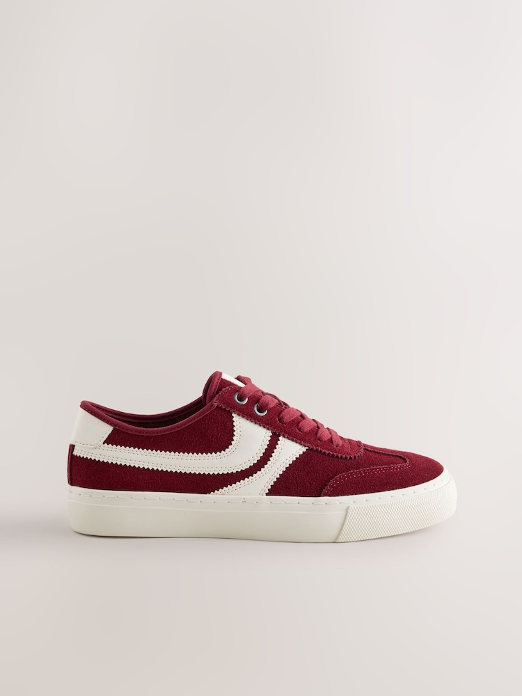 Chocolate Brown Forever Comfort® Suede Side Stripe Skater Lace Up Trainers - Image 2 of 5
