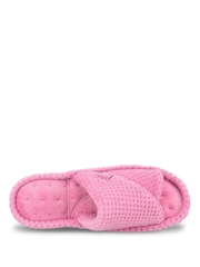 Totes Pink Ladies Isotoner Popcorn Turnover Open Toe Slippers - Image 3 of 4