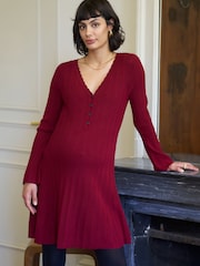 Seraphine Burgundy Red Premium V-Neck Maternity Knit Mini Dress - Image 2 of 7