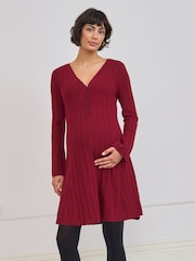 Seraphine Burgundy Red Premium V-Neck Maternity Knit Mini Dress - Image 3 of 7