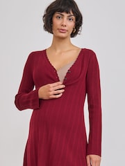 Seraphine Burgundy Red Premium V-Neck Maternity Knit Mini Dress - Image 5 of 7