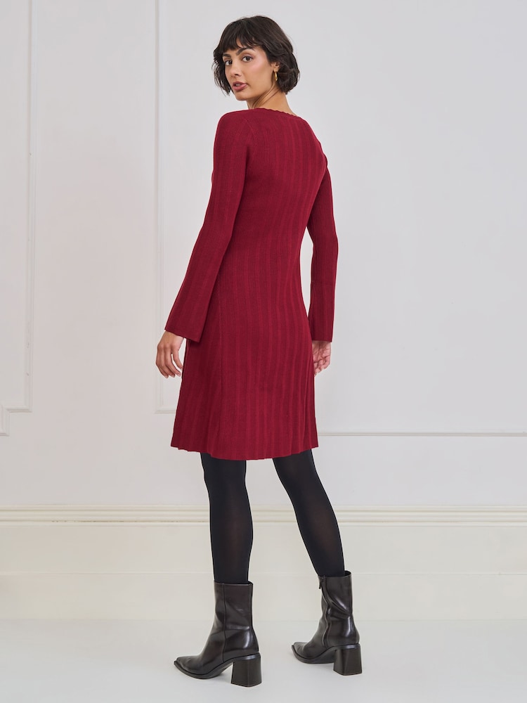 Seraphine Burgundy Red Premium V-Neck Maternity Knit Mini Dress - Image 7 of 7
