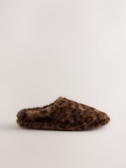 Animal/Brown Faux Fur Mule Slippers - Image 6 of 8