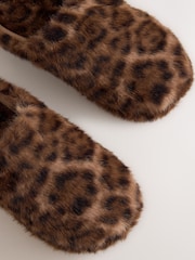 Animal/Brown Faux Fur Mule Slippers - Image 8 of 8