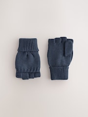 Navy - Knitted Flip Mitten Gloves (3-16yrs) - Larawan 1 ng 3
