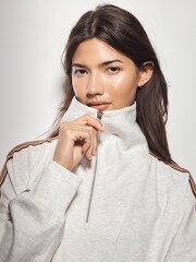 Grey Marl Active Modal Zip Neck Sweatshirt - Image 6 of 7