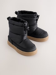 Black Pull On Quilted Snow Boots - Image 1 of 5