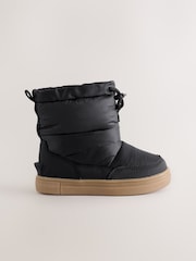 Black Pull On Quilted Snow Boots - Image 2 of 5