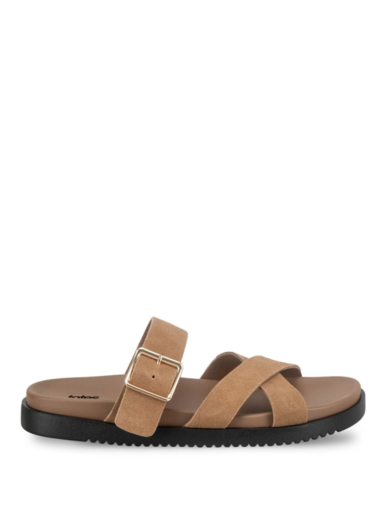 بني - Totes Suede Cross Strap Sandals - Image 2 of 5