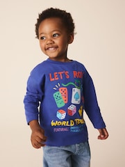 Cobalt Blue Let's Roll Games Long Sleeve Back Graphic T-Shirt (3mths-10yrs) - Image 1 of 5