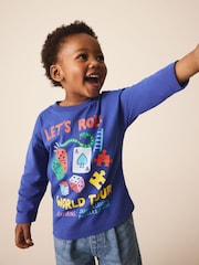 Cobalt Blue Let's Roll Games Long Sleeve Back Graphic T-Shirt (3mths-10yrs) - Image 2 of 5