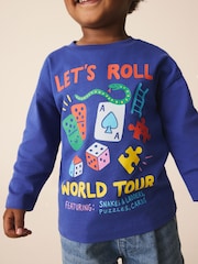 Cobalt Blue Let's Roll Games Long Sleeve Back Graphic T-Shirt (3mths-10yrs) - Image 5 of 5