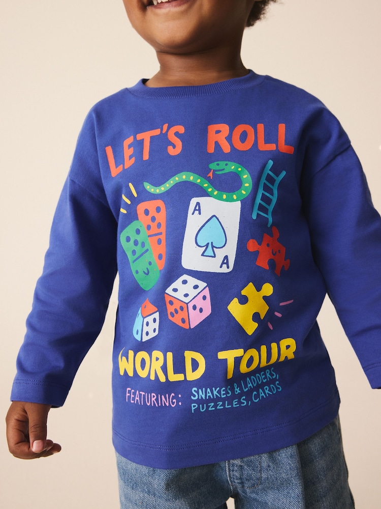 Cobalt Blue Let's Roll Games Long Sleeve Back Graphic T-Shirt (3mths-10yrs) - Image 5 of 5 Cobalt Blue Let's Roll Games Long Sleeve Back Graphic T-Shirt (3mths-10yrs) - Image 5 of 5