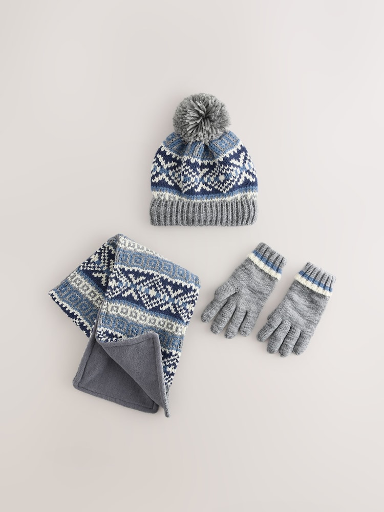 Blue/Grey Cable Beanie Scarf and Gloves Set (3-16yrs) - Image 1 of 4