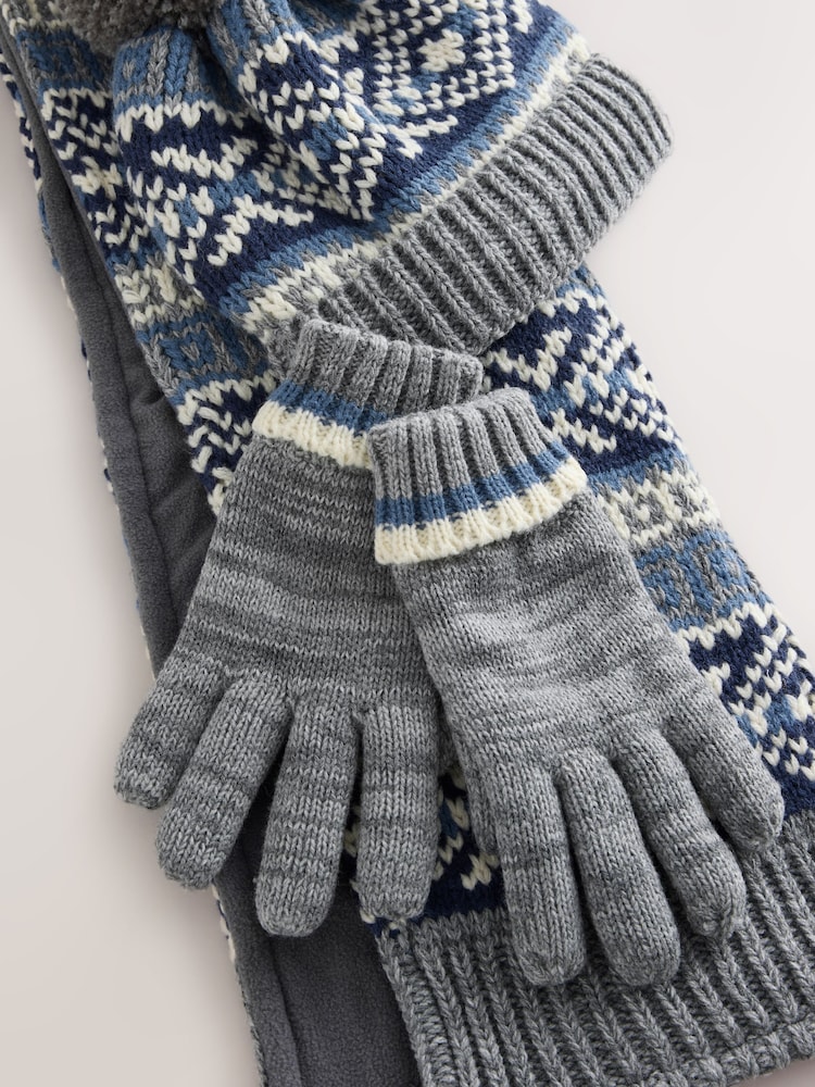 Blue/Grey Cable Beanie Scarf and Gloves Set (3-16yrs) - Image 2 of 4