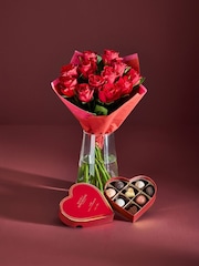 Red Valentines 12 Roses and Chocolates Fresh Flower Bouquet Gift Set - Image 2 of 6