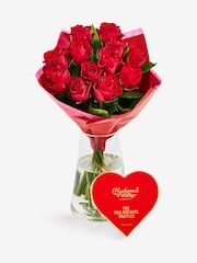 Red Valentines 12 Roses and Chocolates Fresh Flower Bouquet Gift Set - Image 5 of 6