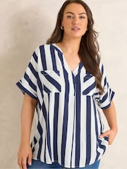 Evans Light Blue Short Sleeve Airflow Blouse - Image 1 of 5