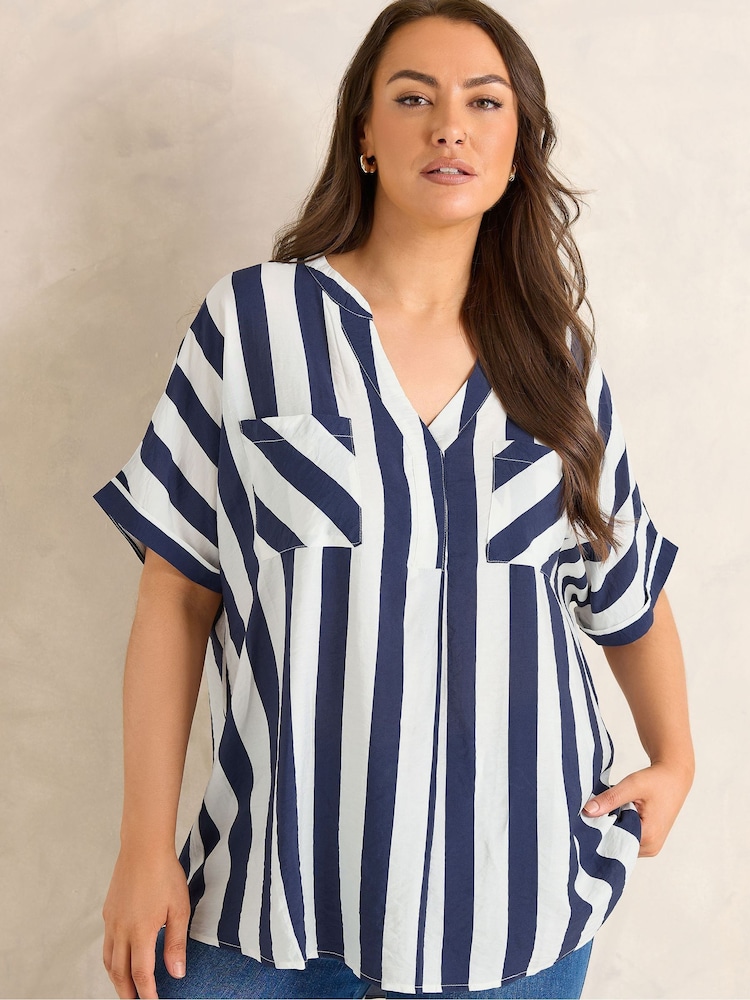 Evans Light Blue Short Sleeve Airflow Blouse - Image 1 of 5