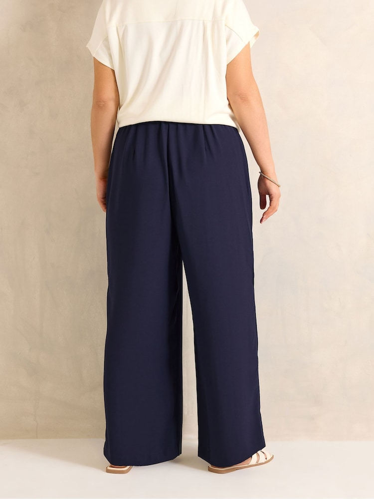Evans Blue Crepe Pleated Trousers - Image 2 of 5